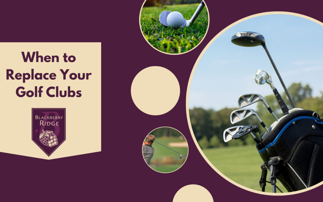Images of golf clubs with text “When to replace your golf clubs”